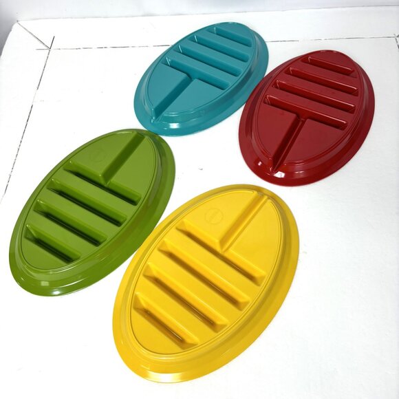Taco Fiesta Color Oval Strong Plastic Party Picnic  Plates Set of 4 - Picture 8 of 9